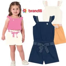 Conjunto Infantil Menina Brandili 2 Peças Verão | Cropped Babado + Shorts Clochard | Infantil Menina Primeiros Passos