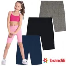 Bermuda Infantil Ciclista Menina em Cotton lisa cor Preta e Azul Marinho Brandili