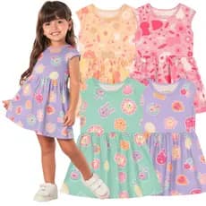 Vestido Infantil Menina Verão Brandili 100% Algodão Tamanho 1-2-3 Cores Variadas Leve Fresquinho Confortável