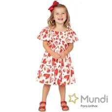Vestido Infantil Menina Viscose Coração Rodadinho Festa Luxo Com Forro Algodão Mundi