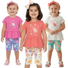 Conjunto infantil menina de melancia Bermuda Ciclista Cotton Brandili