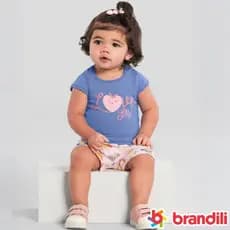 Brandili Original Conjunto Bebê Menina 100% Algodão Verão Estampa Morango Puff + Shorts Floral Conforto