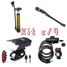Trava Cabo De Aço + Descanso Pezinho Para Bike+ Kit Lanterna e Farol Bicicleta + Bomba de Ar Para Bicicleta BUSCABUSCABR