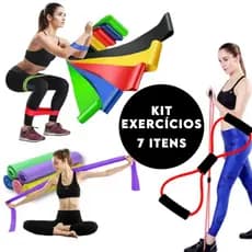 Kit 5 Elástico Treino Mini Band + Faixa Elástica Thera Band + Cross Tube Fisioterapia Funcional Academia em Casa
