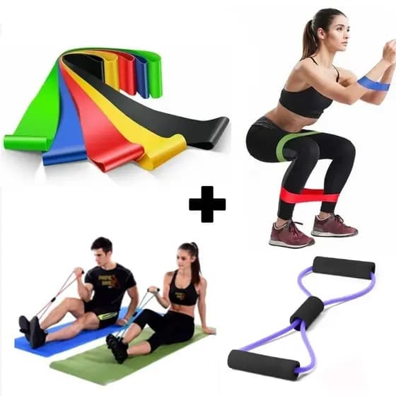 Kit 5 Elástico de Treino Mini Band + Elástico Tensão Extensor Exercício Treino em Casa Funcional Fisioterapia