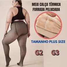 Meia-Calça Térmica Plus Size G2/G3 Forrada Peluciada Translúcida Feminina Super Elástica Slim