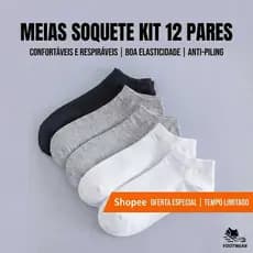 Kit 12 Pares Meia Soquete Cano Curto Unissex  Masculina Feminina