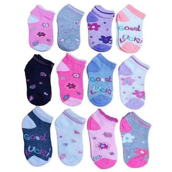 Kit 6 ou 12 Pares de Meia Infantil Feminina Cano Curto Estampada Menina