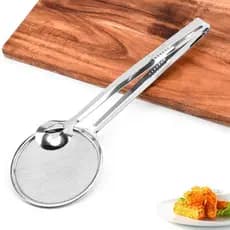 Escumadeira Para Fritura C/pegador Em Inox C/Pinça E Peneira