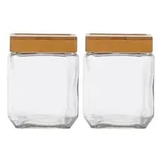 Kit 2 Potes de Vidro Hermético com Tampa Bambu para Biscoitos 1250ml
