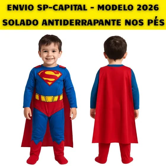 Fantasia Superman Infantil Capa Velcro Luxo Super Homem Geek Solado Antiderrapante