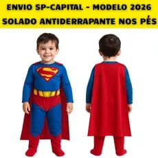 Fantasia Superman Infantil Capa Velcro Luxo Super Homem Geek Solado Antiderrapante