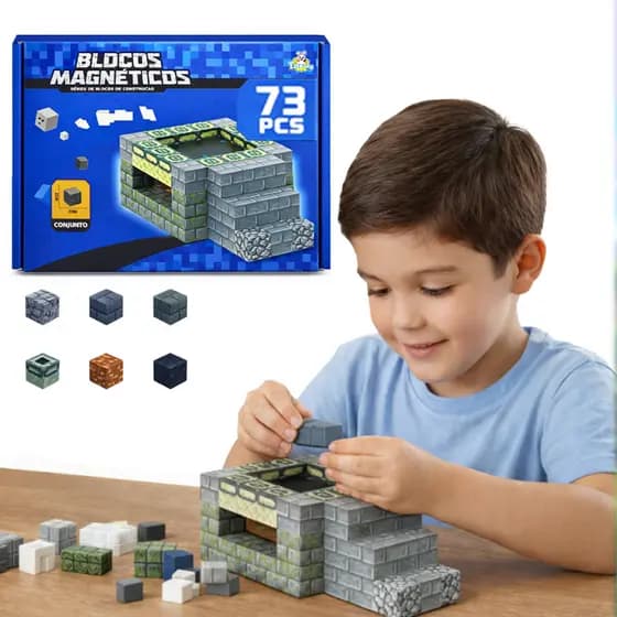 Blocos Magnéticos Construção Criativa | Brinquedo Educativo 73 Peças