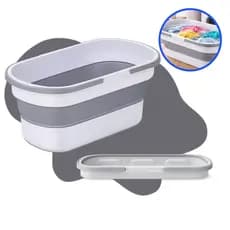 Balde Dobravel Bacia Retrátil Retangular C/ Rodinhas Multiuso 26l Cinza
