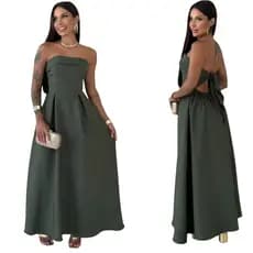 Vestido Longo Feminino  – Alfaiataria, Tomara-que-Caia, Versátil Casual / Festa