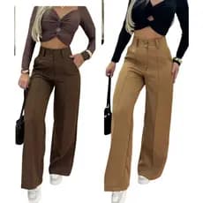 Calça pantalona de alfaiataria 2 botones bolso lateral