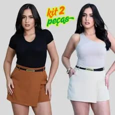 Short Saia Alfaiataria Femenino Con Cinto Cintura Alta bolsos faca moda verao 2025