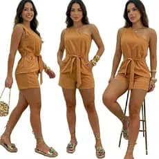 Conjunto Alfaiataria Feminino – Ombro Único, Faixa na Cintura, Look Casual Chic