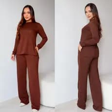 Conjunto Feminino Lãzinha com Calça Pantalona Elegante Inverno Blusa Manga Longa Confortável Moda Casual