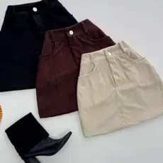 SAIA -Feminina Veludo Cotelê Curta Cintura Alta Elegante Moda Inverno Casual com Bolsos