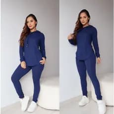 Conjunto Feminino Inverno Lãnzinha Manga Longa com Capuz e Calça