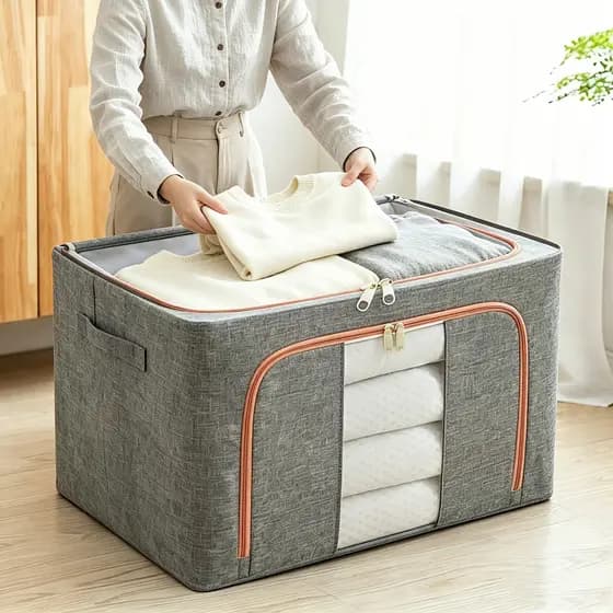 24L/66L/100L Caixa Organizadora Grande Com Zíper à Prova De Poeira E Insetos Com Visor Visível Ideal Para Guardar Roupas
