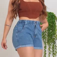 Shorts Jeans com Elástico na Cintura Shorts com Cintura Elástica Short Confortável Shortinho Jeans