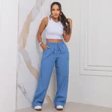 Calça Pantalona Jeans Feminina