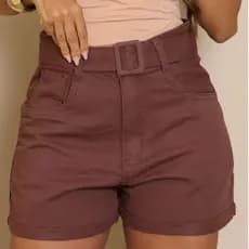 Shorts Jeans Feminino Cinto Forrado Cintura Alta Modelador Tendência Moda Gringa