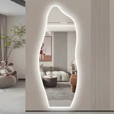 Espelho Orgânico 110X50cm de LED em Forma de Onda 3mm Lapidado de Corpo Inteiro Arte Moderna Sala de Estar/Quarto/Salão