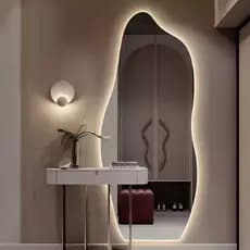 Espelho Orgânico 110cm 50cm LED Quente/Frio/S/LED Flame Premium Quarto Sala Salão Loja Instalação Fácil