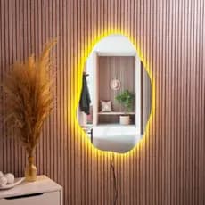 Espelho Decorativo 80x50 Orgânico com Led Quente ou Frio Parede Moderno Sala Fácil de Instalar