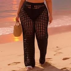 CALÇA RENDADA SAIDA DE PRAIA TRICOT VERAO PLUS SIZE LUXO