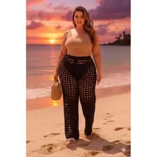 CALÇA RENDADA SAIDA DE PRAIA TRICOT VERAO PLUS SIZE MODA PRAIA