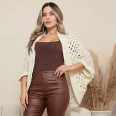 CAPA KIMONO LUXO RENDADO INVERNO TRICOT ELEGANTE ÚNICO - PLUS SIZE