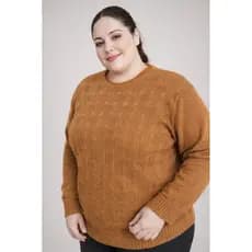 Blusa Tricô Feminina Plus Size Texturizada Manga Longa – Conforto e Estilo