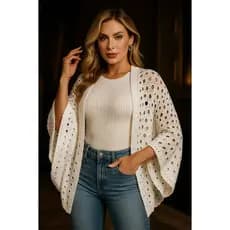 CAPA KIMONO RENDADO INVERNO TRICOT ELEGANTE ÚNICO - PLUS SIZE