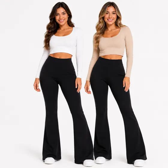 Kit 2 Calças Legging Flare Boca de Sino Flaneladas Térmicas Peluciadas Cintura Alta Inverno