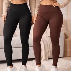 Kit 2 Legging Flanelada Feminina Peluciada Térmica Inverno Cintura Alta Costura Reforçada Forrada