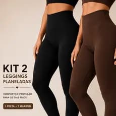 Kit 2 Calças Legging Flaneladas Térmicas Peluciadas Cintura Alta Inverno Preta e Marrom