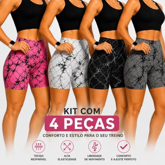 Kit 4 Shorts Feminino Tie Dye Cintura Alta Zero Transparência Confortável