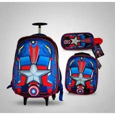 kit masculino Mochila de Rodinha + Lancheira térmica e Estojo Capitão América
