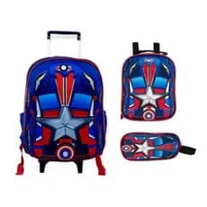 Kit Mochila carrinho masculino Capitão America 3D alto relevo Reforçada MCK4690