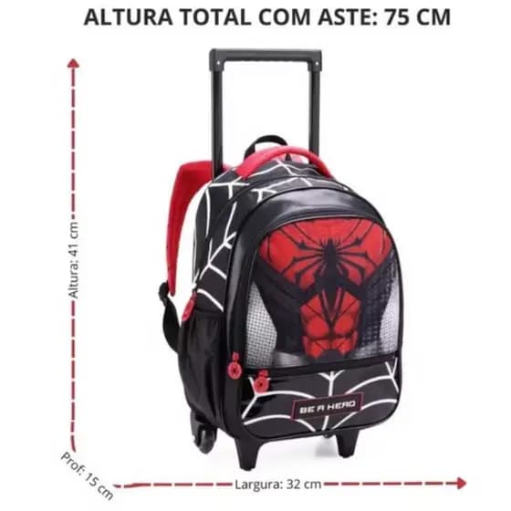 Mochila Escolar Rodinha Homem-Aranha brilhante Infantil DL2052
