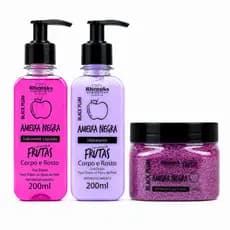 Kit Skincare Corpo e Rosto Ameixa Negra – Sabonete Líquido + Hidratante + Esfoliante