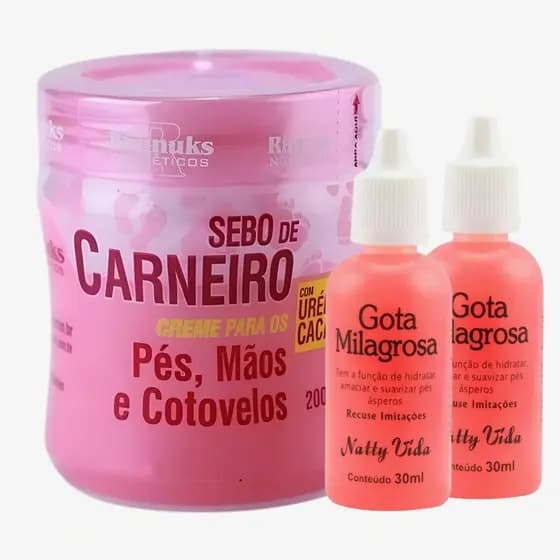 Kit Sebo de Carneiro + 2 Gota Milagrosa Original | Hidratação Profunda para Pés, Mãos e Cotovelos