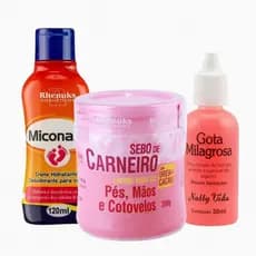 Kit Completo para os Pés Gota Milagrosa + Creme Miconaze + Sebo de Carneiro 200g - Super Hidratante