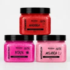 Kit 3 Esfoliantes Corpo e Rosto 300g Morango, Melancia e Pitaya | Pele Lisa e Hidratada