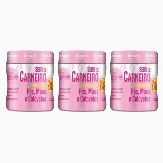 Kit 3 Sebo de Carneiro Rhenuks - Hidratação Intensa para Pés, Mãos e Cotovelos | Com Ureia