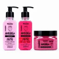 Kit Corpo e Rosto Morango Completo Hidratante Sabonete Esfoliante